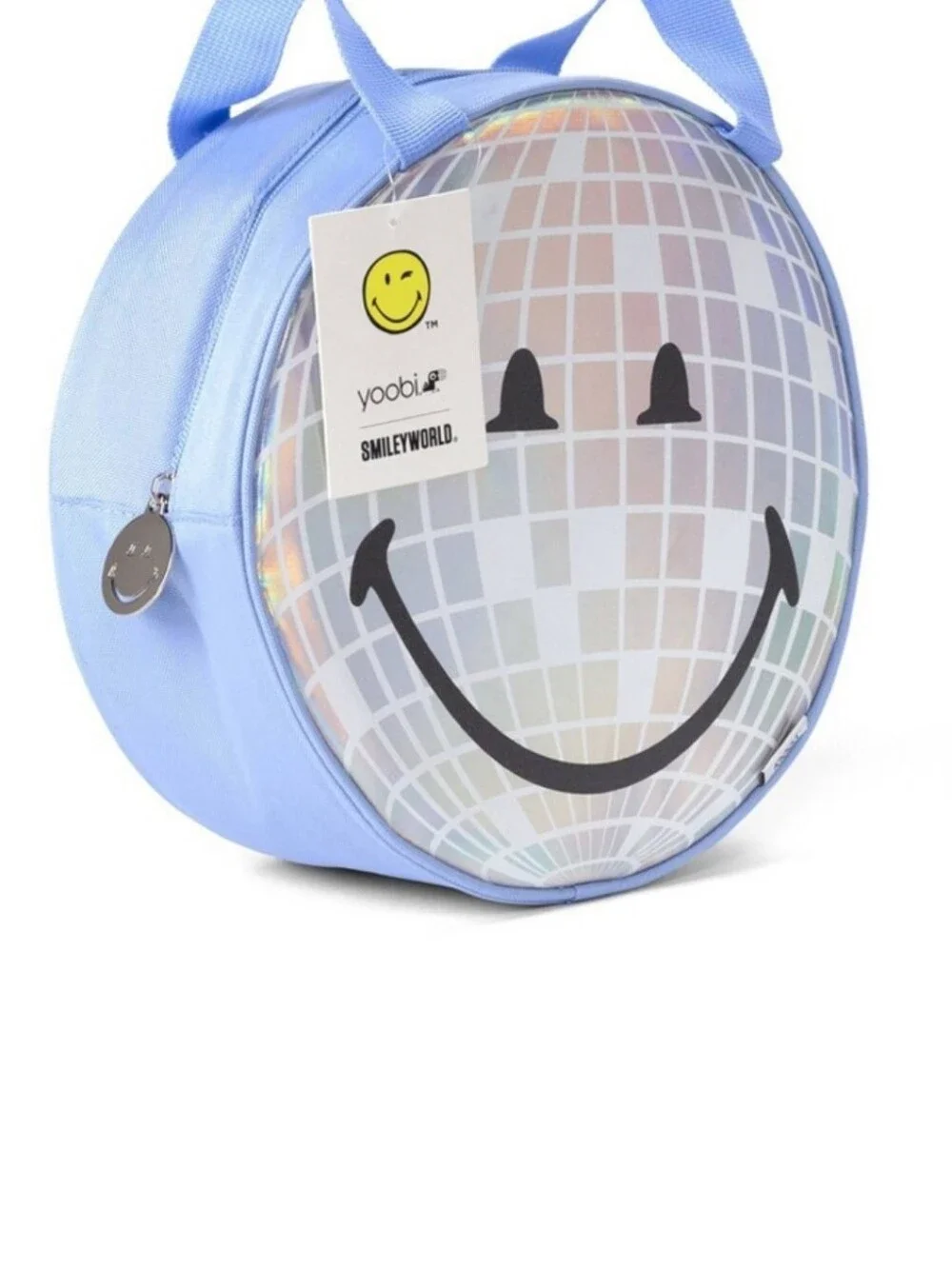 NWT Yoobi x SmileyWorld Disco Ball Lunch Bag Blue Holographic